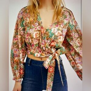 Free people floral wrap crop top size small NWT
